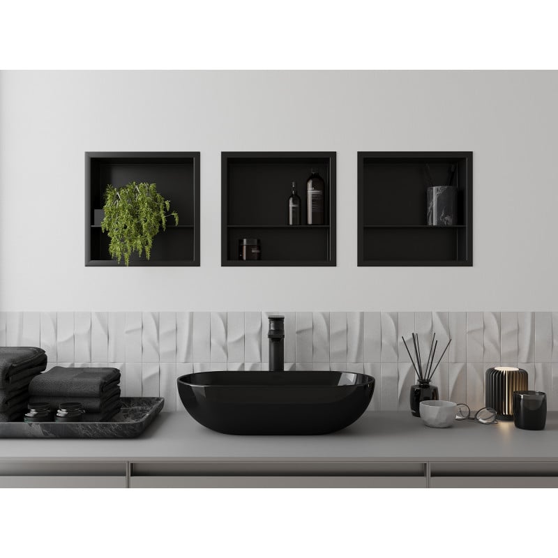 Mexen X-Wall-R nišinė lentyna su apvadu ir lentynėle 30 x 30 cm, juoda - 1970303010S