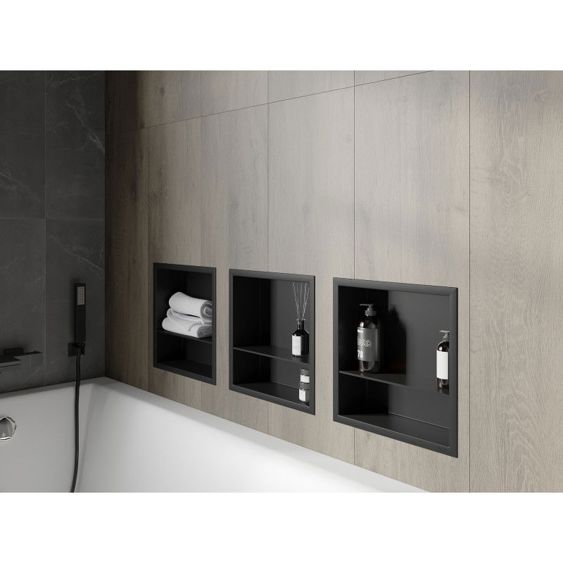 Mexen X-Wall-R nišinė lentyna su apvadu ir lentynėle 30 x 30 cm, juoda - 1970303010S