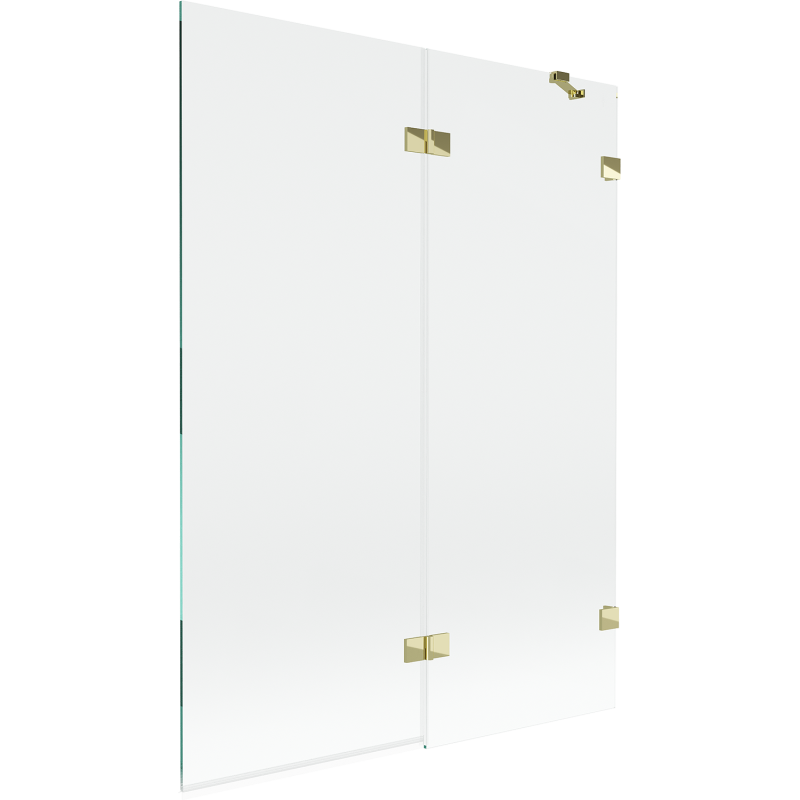 Mexen Lunar dvigubas sulankstomas vonios gaubtas, dešinysis 130 x 150 cm, skaidrus, auksinis - 897-130-100-50-00-P
