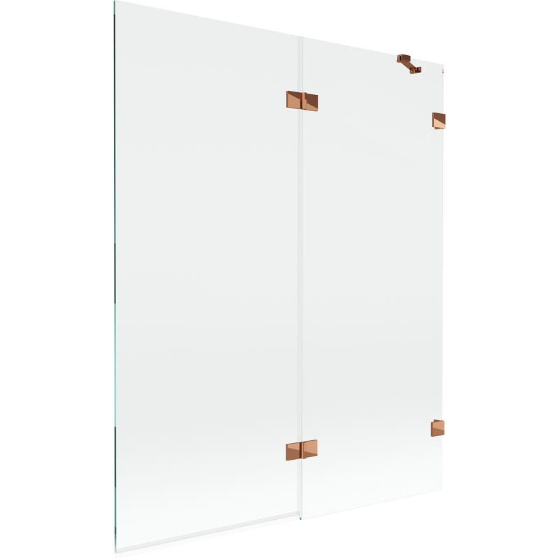 Mexen Lunar dušo stiklas, 2-dalių, dešinysis, 140 x 150 cm, permatomas, rožiniai auksas - 897-140-100-60-00-P