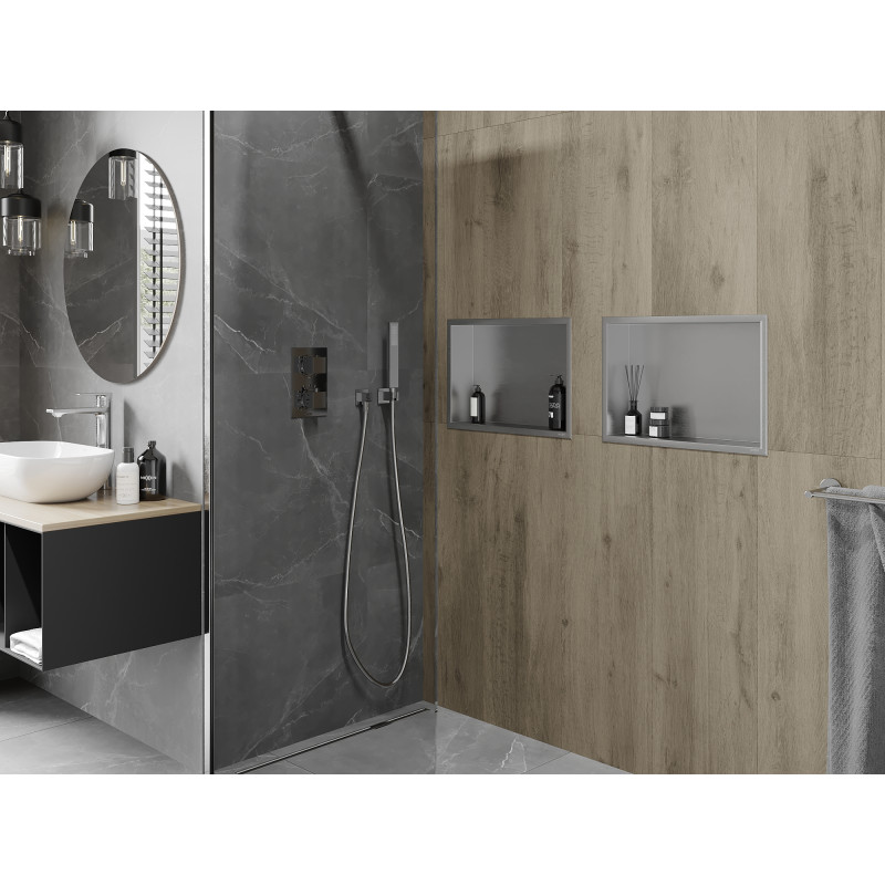 Mexen X-Wall-R nišinė lentyna su apvadu 45 x 30 cm, inox - 1910453010