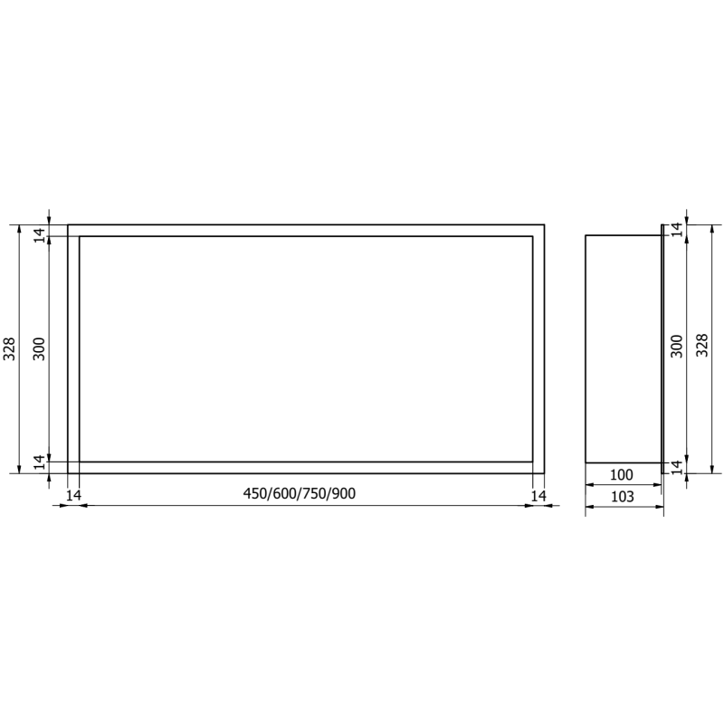 Mexen X-Wall-R įleidžiama lentyna su apvadu 60 x 30 cm, inox - 1910603010