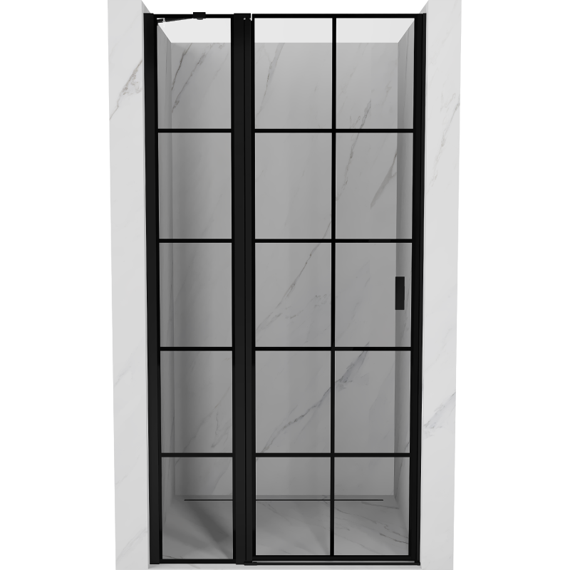 Mexen Mist kairiosios pusės dušo durys 115 cm, juodas tinklelis, juoda - 8A4-115-000-70-77-L