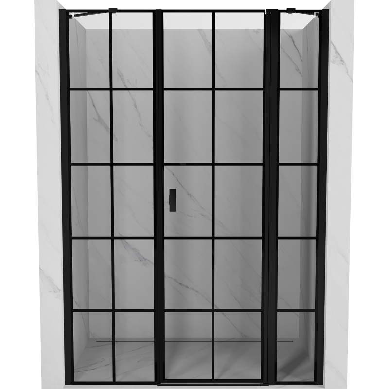 Mexen Mist dešinės pusės varstomos dušo durys 155 cm, juodas tinklelis, juodos - 8A4-155-001-70-77-P