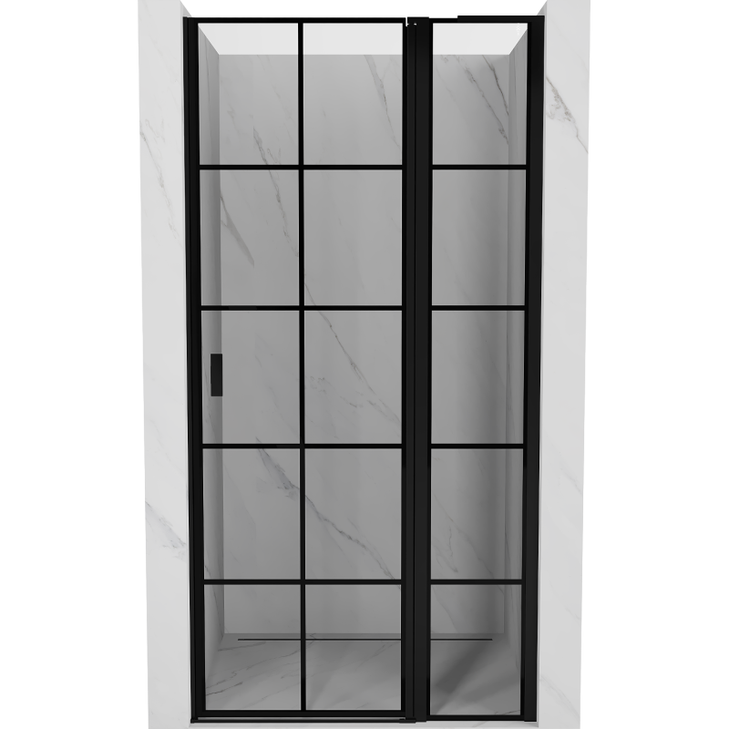 Mexen Mist L dešinės pusės dušo durys su durelėmis, 115 cm, juodas tinklelis, juoda - 8A4L-115-000-70-77-P