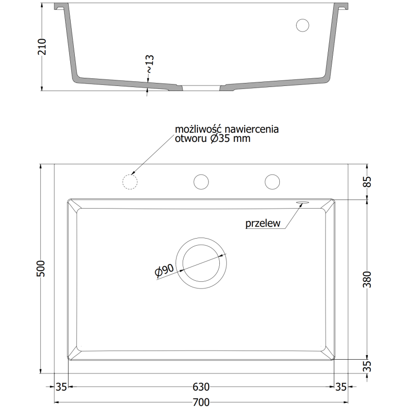 Mexen Elix granito plautuvė su vienu dubeniu 700 x 500 mm, smėlio spalvos, auksinis sifonas - 6526701005-69-G