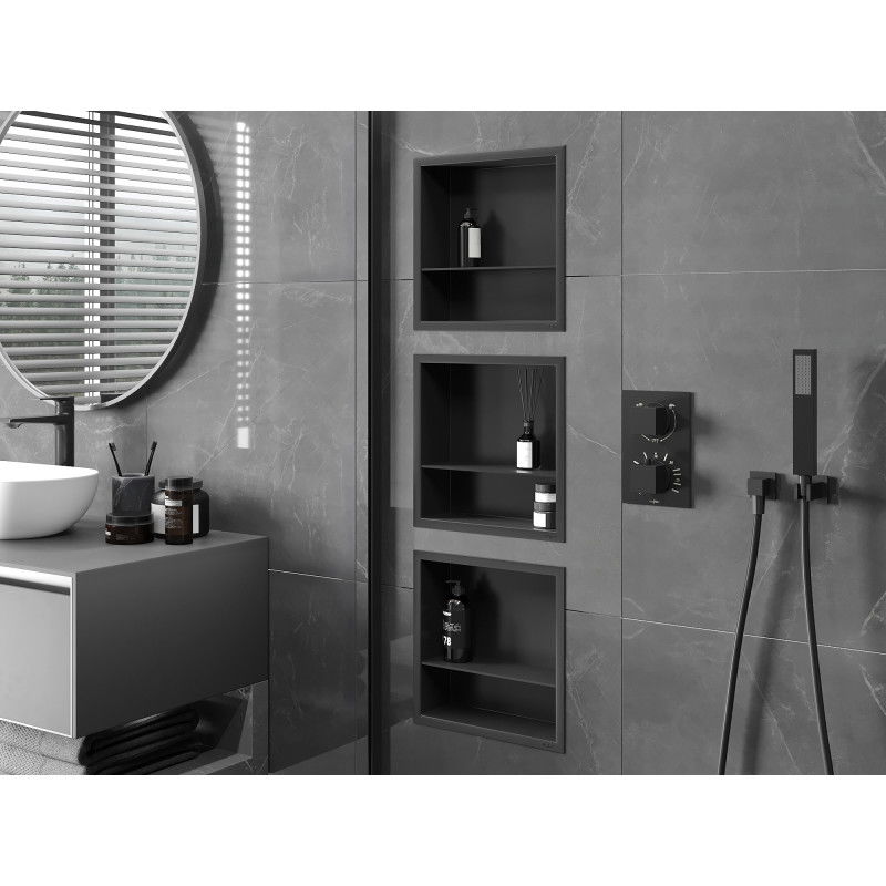 Mexen X-Wall-R nišinė lentyna su apvadu ir lentynėle 30 x 30 cm, juoda - 1970303010S