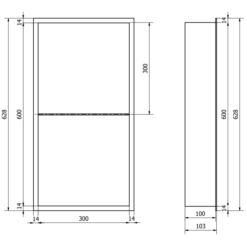 Mexen X-Wall-R nišinė lentyna su apvadu ir lentyna 60 x 30 cm, balta - 1920603010S
