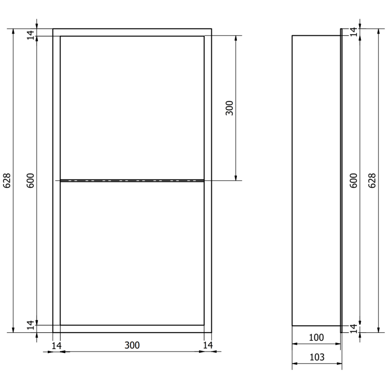 Mexen X-Wall-R nišos lentyna su apvadu ir lentynėle 60 x 30 cm, juoda - 1970603010S