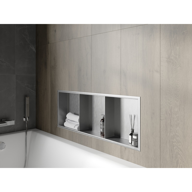Mexen X-Wall-R įmontuota lentynėlė su apvadu ir lentyna 90 x 30 cm, nerūdijantis plienas - 1910903010S