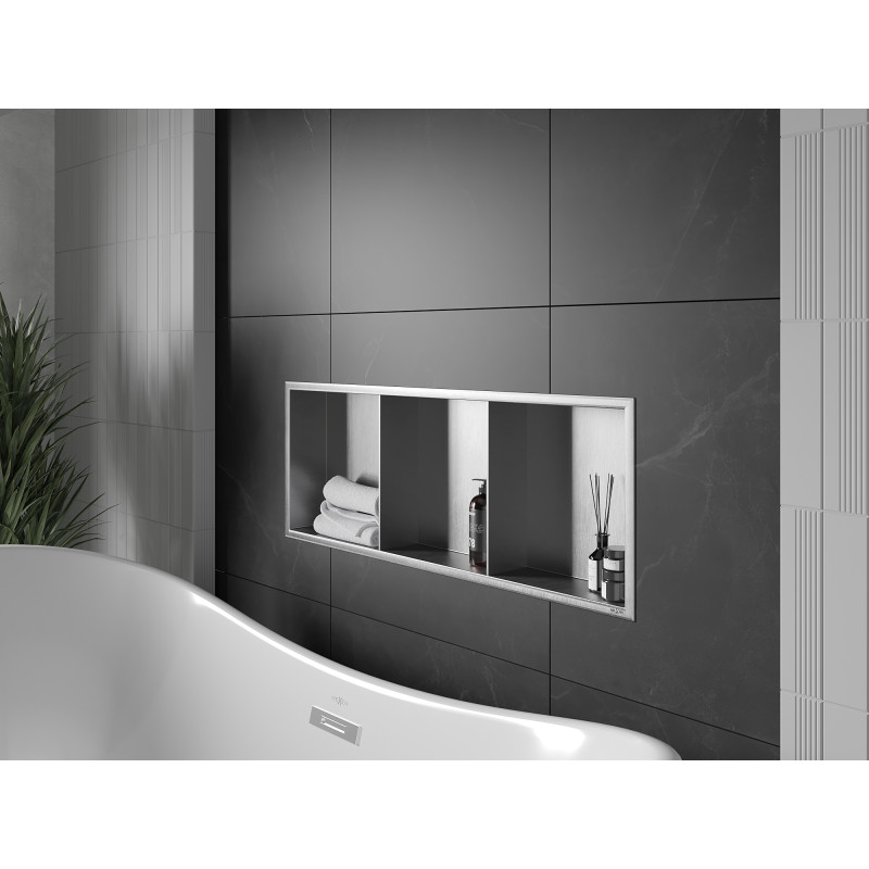 Mexen X-Wall-R įmontuota lentynėlė su apvadu ir lentyna 90 x 30 cm, nerūdijantis plienas - 1910903010S