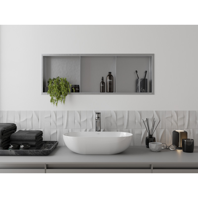 Mexen X-Wall-R įmontuota lentynėlė su apvadu ir lentyna 90 x 30 cm, nerūdijantis plienas - 1910903010S