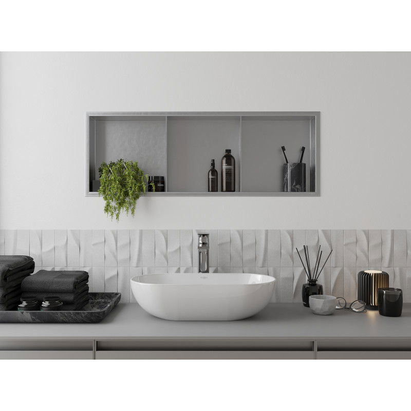 Mexen X-Wall-R nišos lentyna su apvadu ir lentynėle 90 x 30 cm, nerūdijančio plieno - 1910903010S