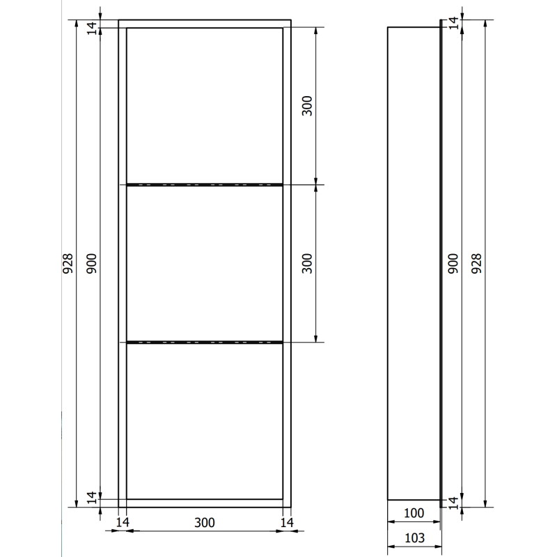 Mexen X-Wall-R nišinė lentynėlė su apykakle ir lentyna 90 x 30 cm, balta - 1920903010S