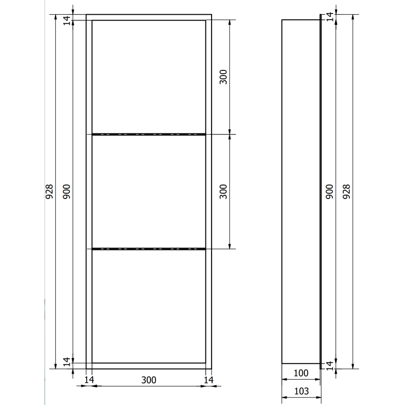 Mexen X-Wall-R nišinė lentyna su apvadu ir lentynėle, 90 x 30 cm, juoda - 1970903010S