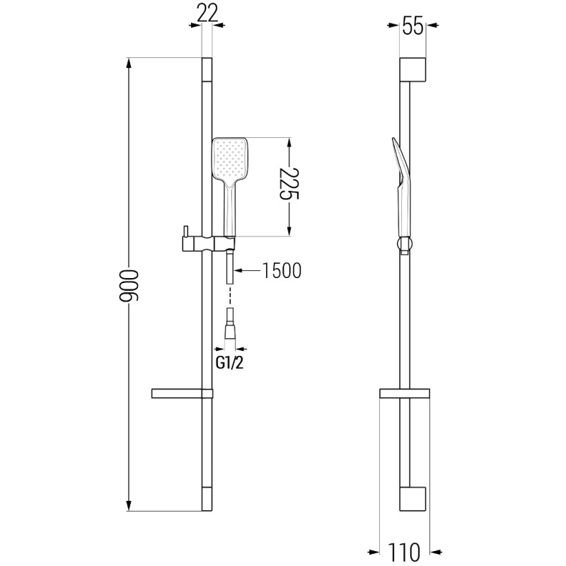 Mexen DS62 stumdomas dušo komplektas, juodas - 785624583-70