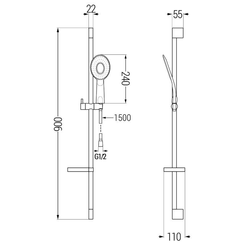 Mexen DS73 juodos spalvos slydimo dušo komplektas - 785734583-70