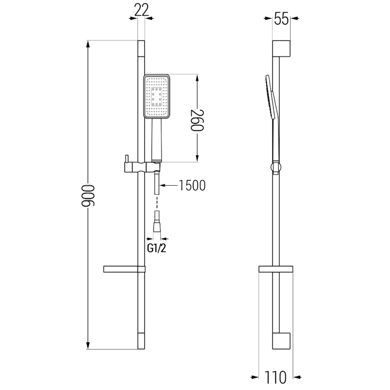 Mexen DS54 slankus dušo komplektas, juodas/chromas - 785544583-17