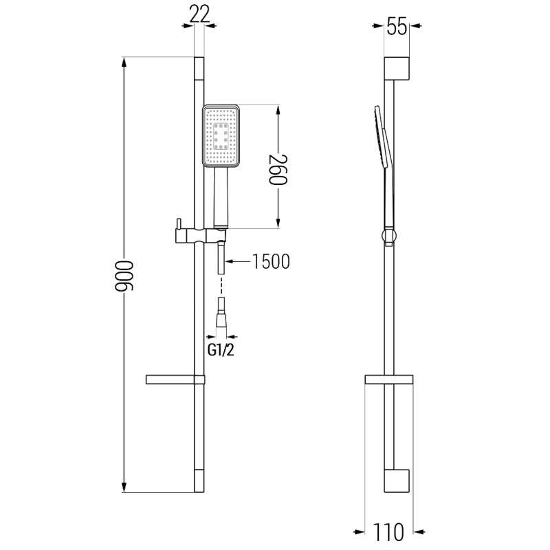 Mexen DS54 Slenkanti dušo sistema, juoda - 785544583-71