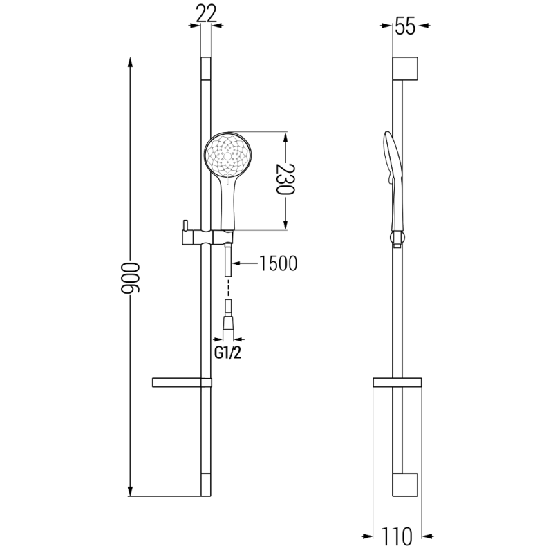 Mexen DS74 juodos spalvos, stumdomas dušo komplektas - 785744583-70