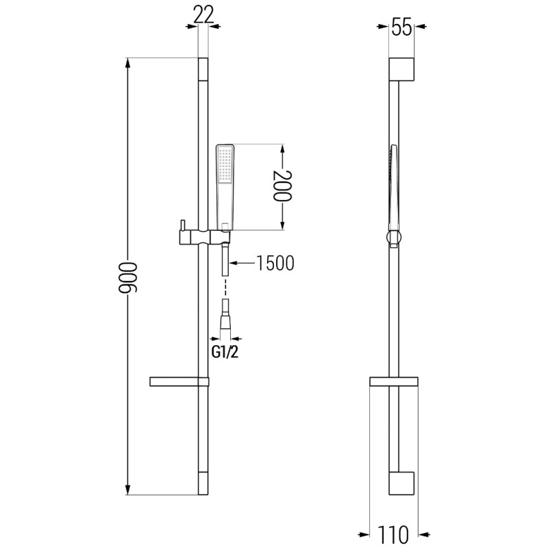 Mexen DS72 slankiojantis dušo komplektas, juodas - 785724583-70
