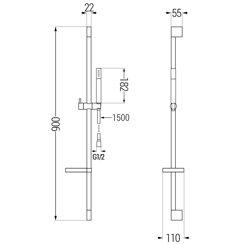 Mexen DS70 juodos spalvos slankiojamasis dušo komplektas - 785704583-70