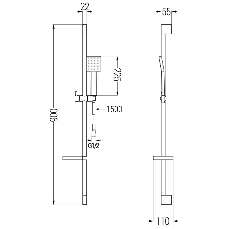 Mexen DS45 stumdomas dušo komplektas, juodas - 785454583-70