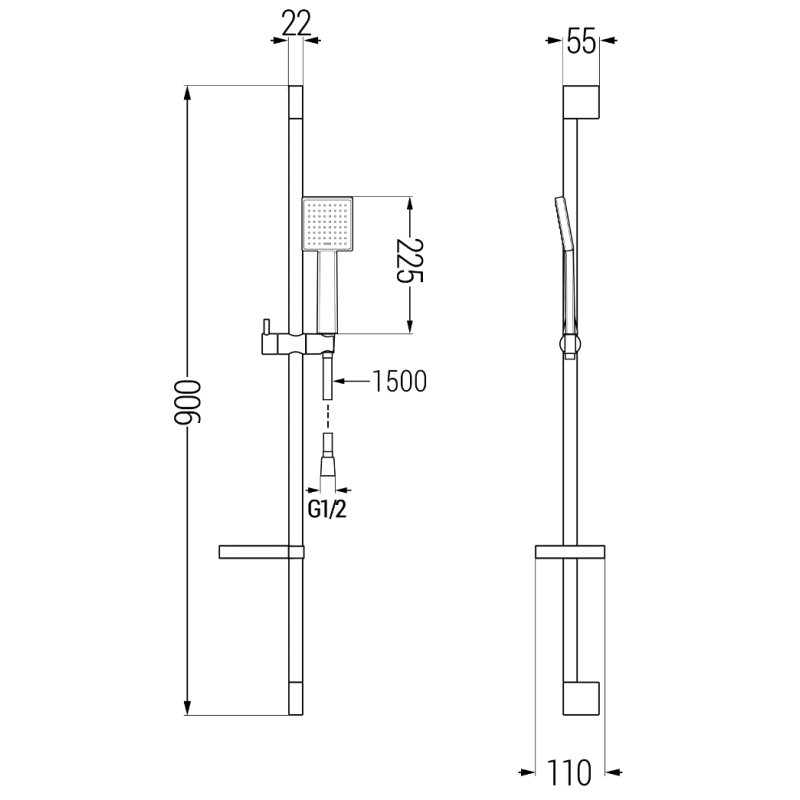 Mexen DS45 slankioji dušo sistema, chromas - 785454583-00