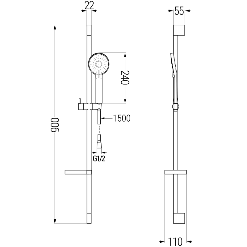 Mexen DS40 Reguliuojamas, juodos spalvos dušo komplektas - 785404583-70