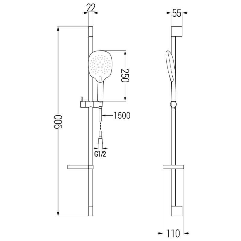 Mexen DS22 slankiojantis dušo komplektas, juodas - 785224583-70