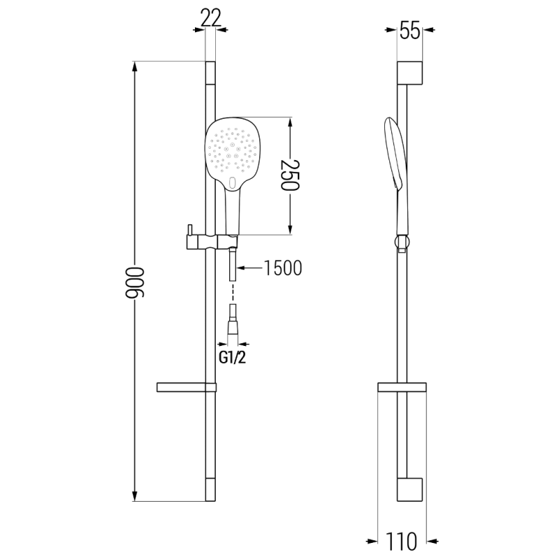 Mexen DS22 slenkamas dušo komplektas, chromas - 785224583-00