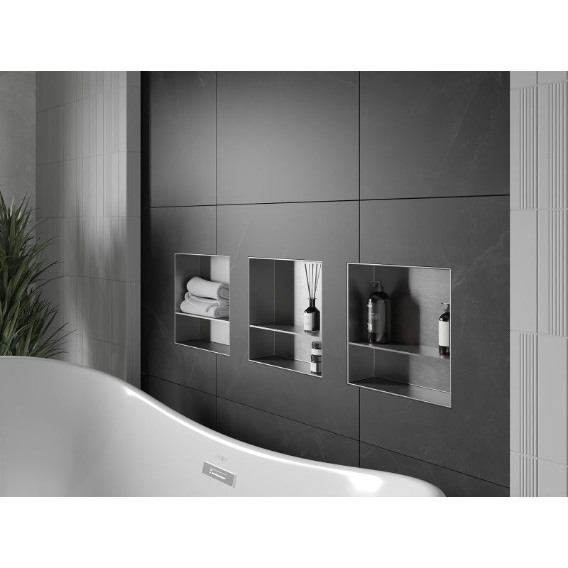 Mexen X-Wall-NR nišinė lentyna be apvado su lentyna 30 x 30 cm, inox - 1911303010S