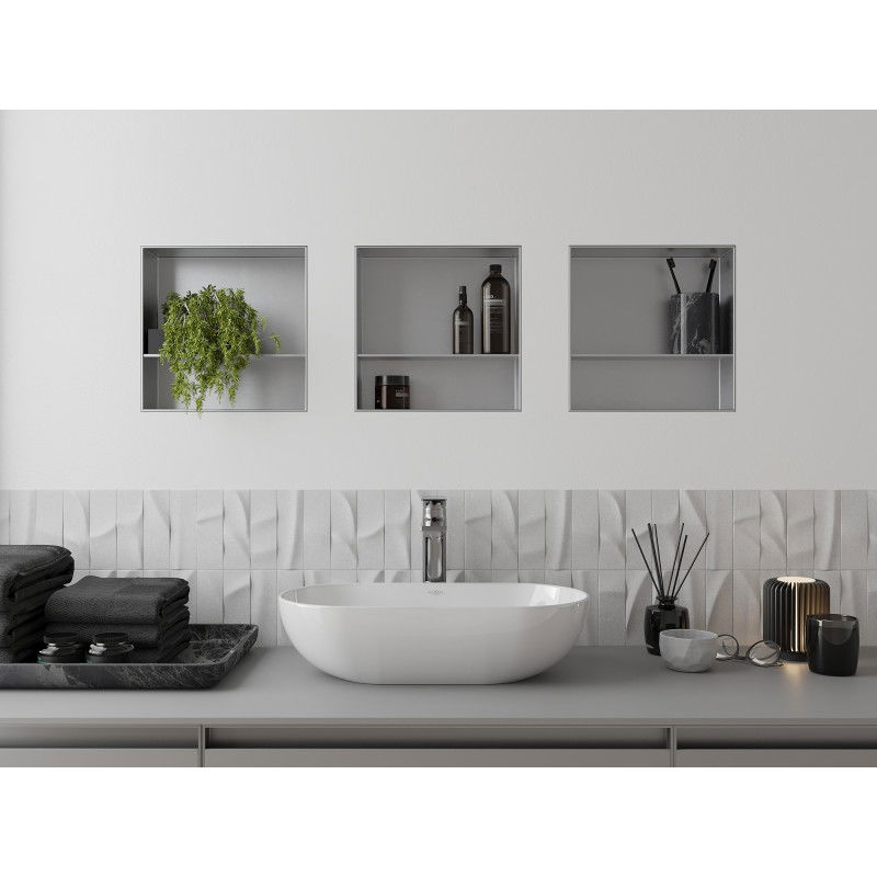 Mexen X-Wall-NR nišinė lentyna be apvado su lentyna 30 x 30 cm, inox - 1911303010S