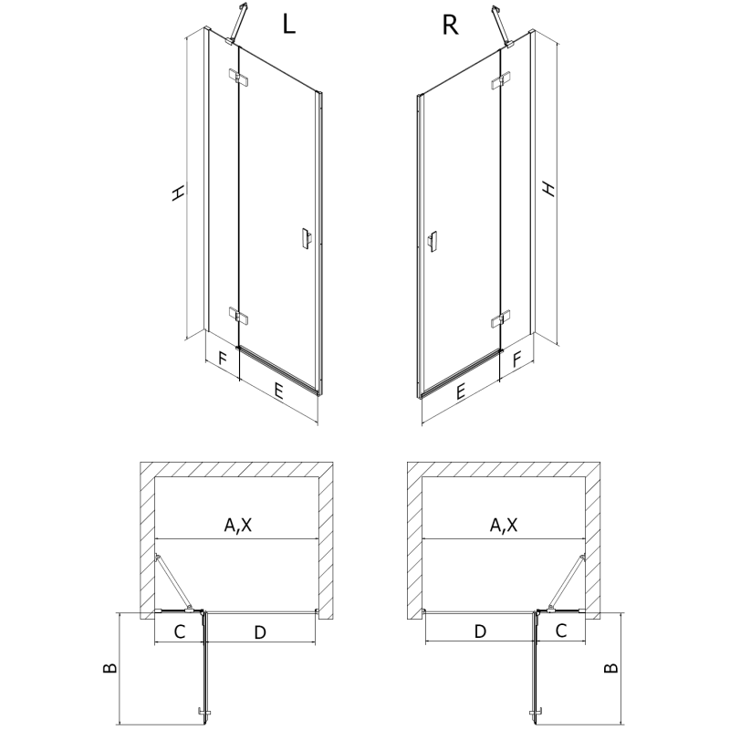 Mexen Mist-H dešinės pusės dušo durys 80 cm, permatomos, juodos - 8A5-080-000-70-00-P