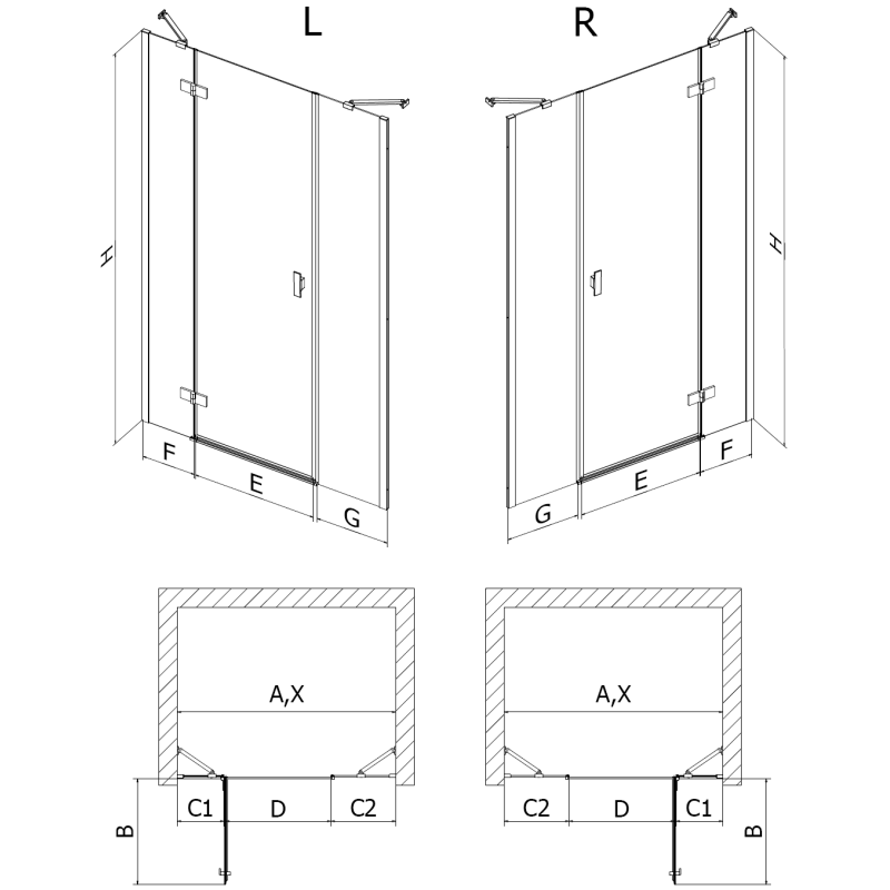 Mexen Mist-H kairiosios pusės dušo durys 150 cm, permatomos, chromas - 8A5-150-001-01-00-L