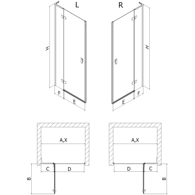 Mexen Mist-H L kairė pusė atidaromos dušo durys 85 cm, skaidrus, chromas - 8A5L-085-000-01-00-L