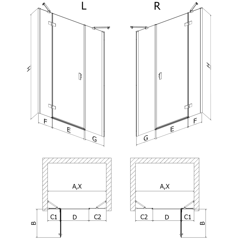 Mexen Mist-H dešinės dušo durys 140 cm, skaidrios, valcuotas varis - 8A5-140-001-65-00-P