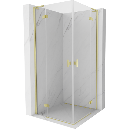 Mexen Mist-H L Duo lankstoma dušo kabina 80 x 80 cm, skaidri, šlifuota auksinė - 8A5L-080L-080P-55-00