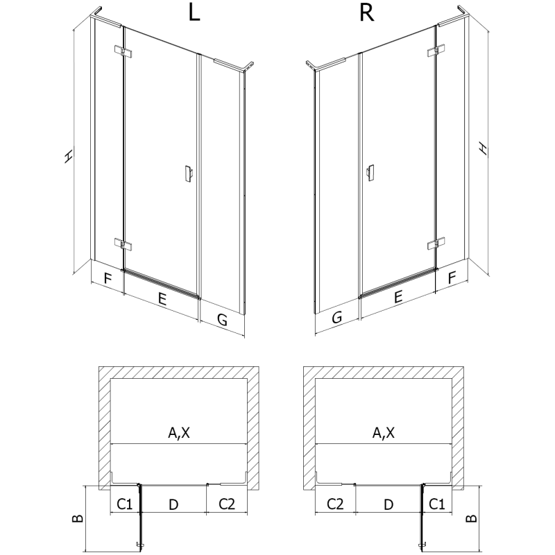 Mexen Mist-H L pakabinamosios durys dešinės 130 cm, skaidrios, chromuotos - 8A5L-130-001-01-00-P