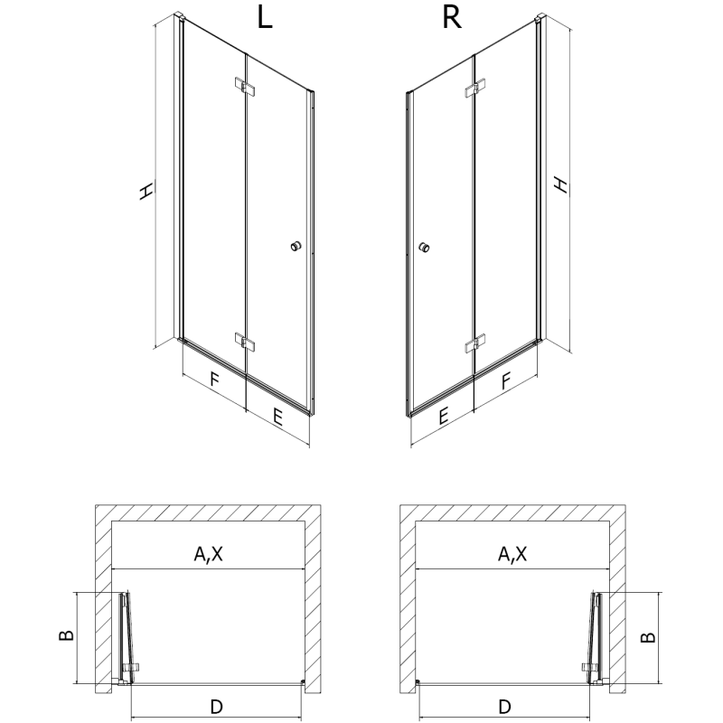 Mexen Mist-F sulankstomos dušo durys kairės 85 cm, juodas tinklelis, juodos - 8A6-085-000-70-77-L
