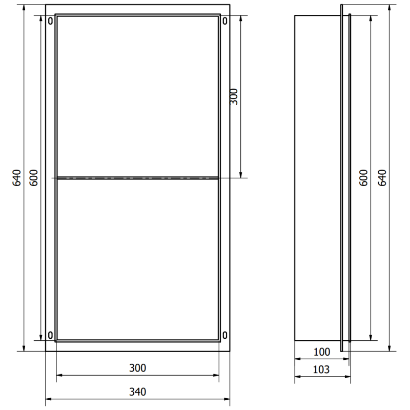 Mexen X-Wall-NR nišinė lentyna be apvado su lentyna 60 x 30 cm, inox - 1911603010S