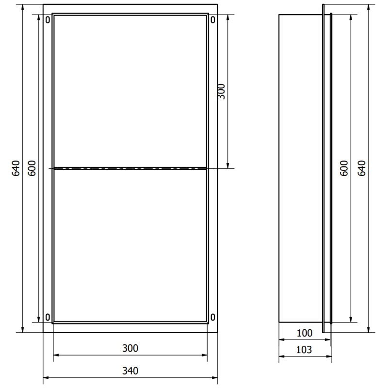 Mexen X-Wall-NR nišinio tipo lentyna be apvado su lentyna 60 x 30 cm, inox - 1911603010S