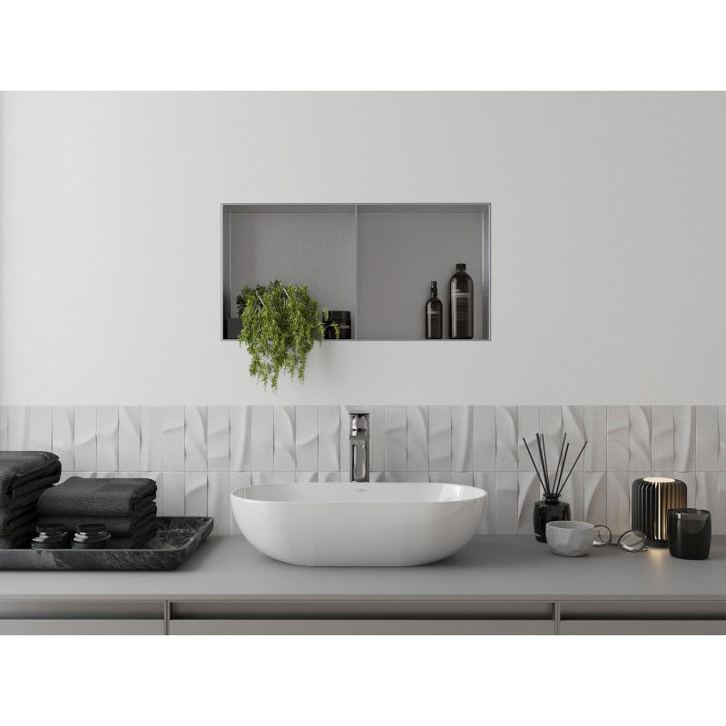 Mexen X-Wall-NR nišinė lentyna be apvado su lentyna 60 x 30 cm, inox - 1911603010S