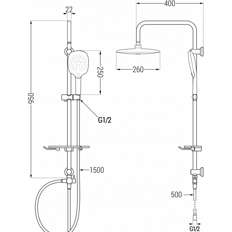 Mexen T22 dušo stulpas, juodas - 798222293-70