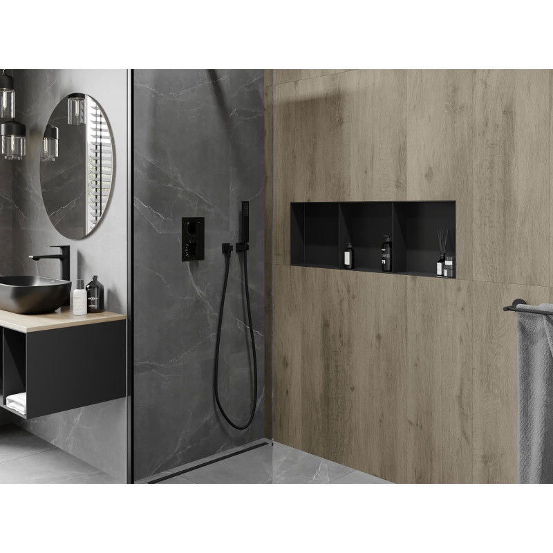 Mexen X-Wall-NR nišinė lentyna be apvado su lentyna 90 x 30 cm, juoda - 1971903010S