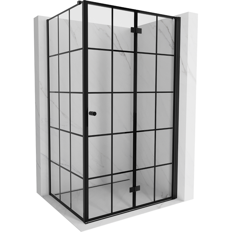 Mexen Mist-F sulankstoma dešinė dušo kabina 90 x 95 cm, juodas tinklelis, juoda - 8A6T-090-095-70-77-P