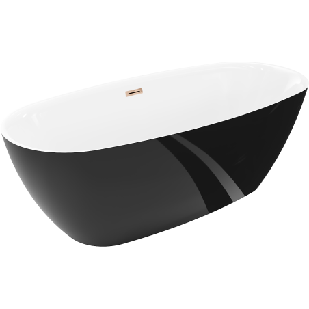 Mexen Luvo Slim laisvai pastatoma vonia 170 x 75 cm, balta/juoda, perpylimas rožinis auksas - 52801707575-60