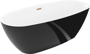 Mexen Luvo Slim laisvai pastatoma vonia 170 x 75 cm, balta/juoda, perpylimas rožinis auksas - 52801707575-60