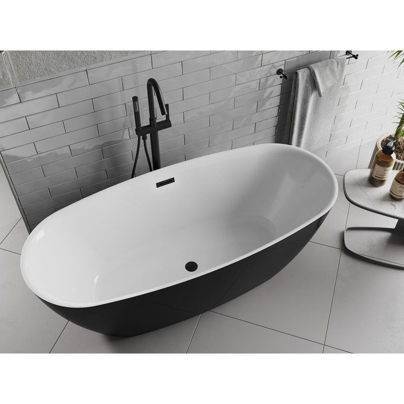 Mexen Luvo Slim laisvai pastatoma vonia 170 x 75 cm, balta/juoda, juoda perpylimo anga - 52801707575-70