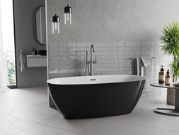 Mexen Luvo Slim laisvai pastatoma vonia 170 x 75 cm, balta/juoda, persipylimas gun metal- 52801707575-95